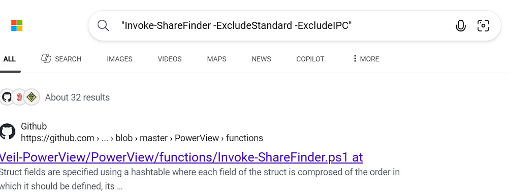 Invoke-ShareFinder script block, identifying PowerView