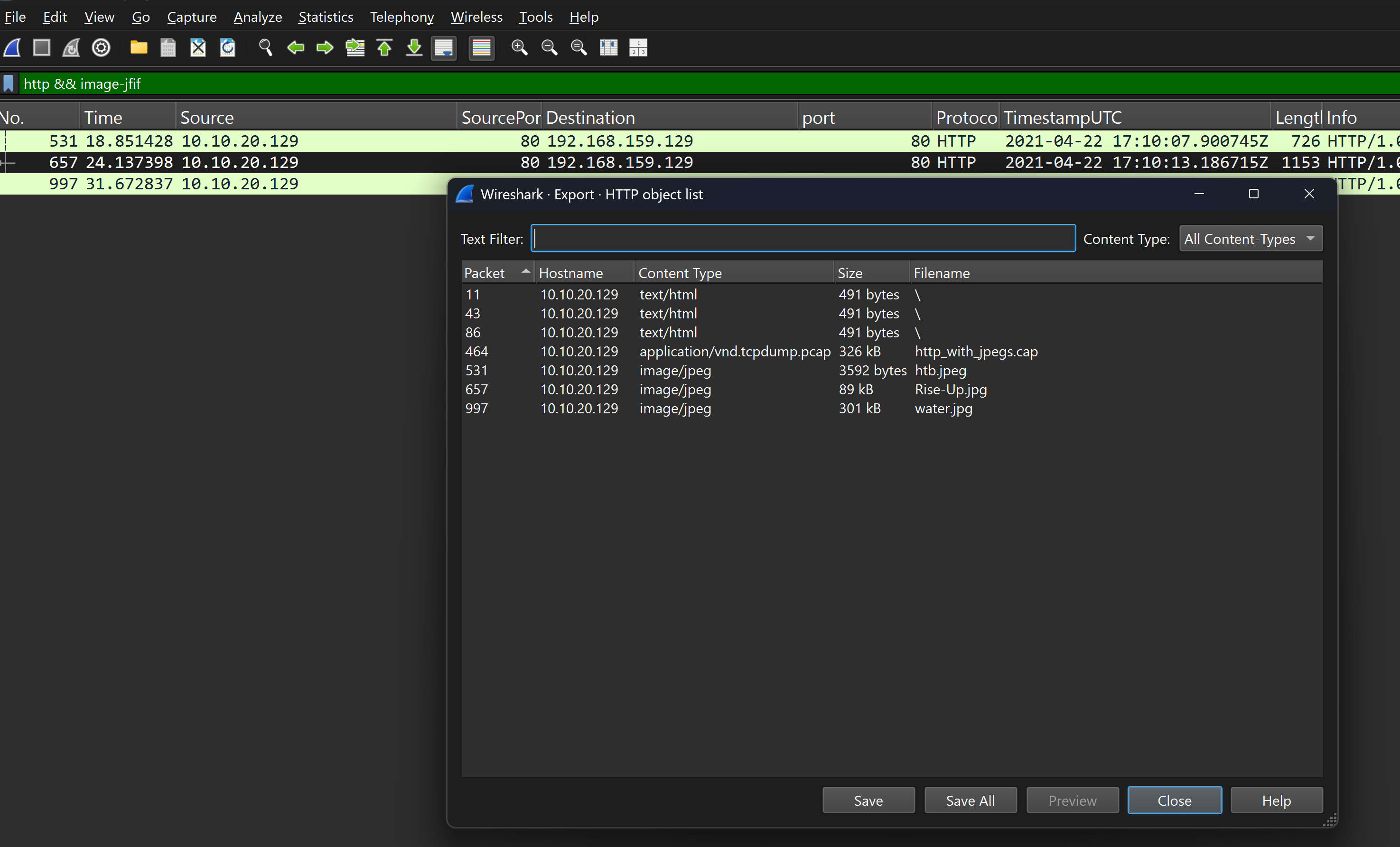 Exporting the JPEG object from HTTP