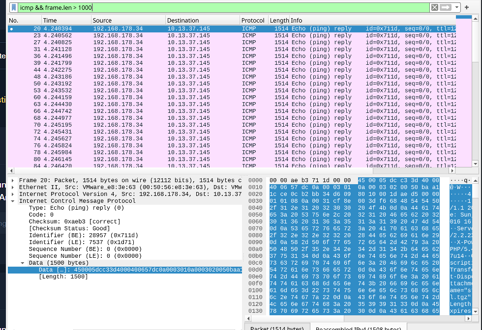 Large ICMP packets confirming tunneling